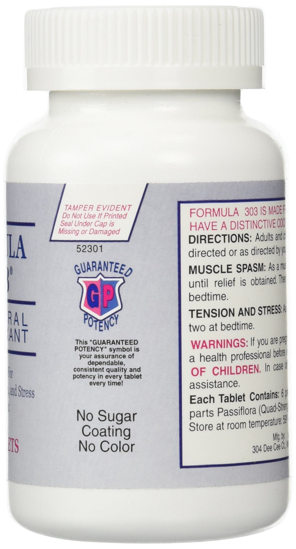 Dee Cee Labs Formula 303 Maximum Strength All-Natural Relaxant Tablets, 250 Tablets; All-Natural Relaxant containing Magnesium for Sore Muscles, Passion Flower, and Valerian Root Dee Cee Laboratories Au supplements
