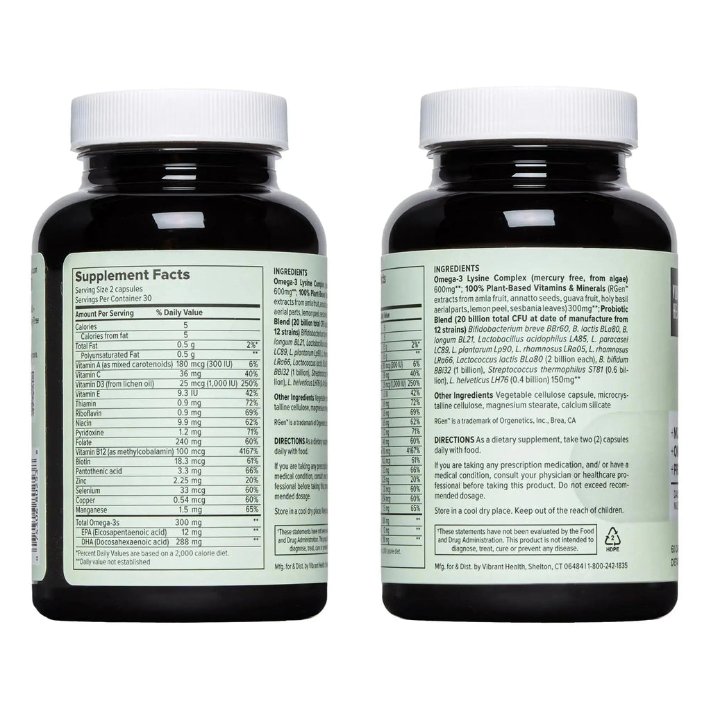 Vibrant Health, Trilogy Vegan, Probiotic Multivitamin with an Essential Blend of Omega-3 from Vegan Algal Oil, Vitamin A, B12, C, D3, E Vibrant Health Au supplements