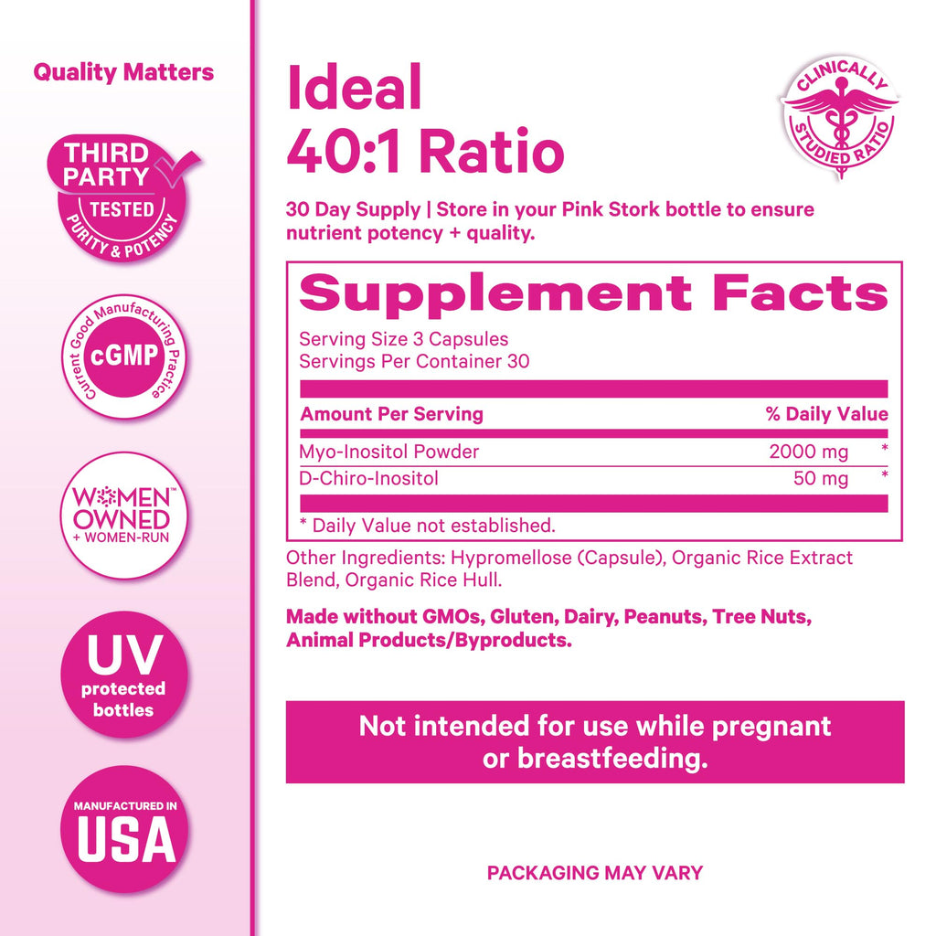 Pink Stork Myo-Inositol & D-Chiro Inositol Supplement - Hormonal Balance for Women - Ovarian Support - 40:1 Ratio - Fertility Supplements for Women - 180 Capsules, 2 Month Supply Pink Stork Au supplements