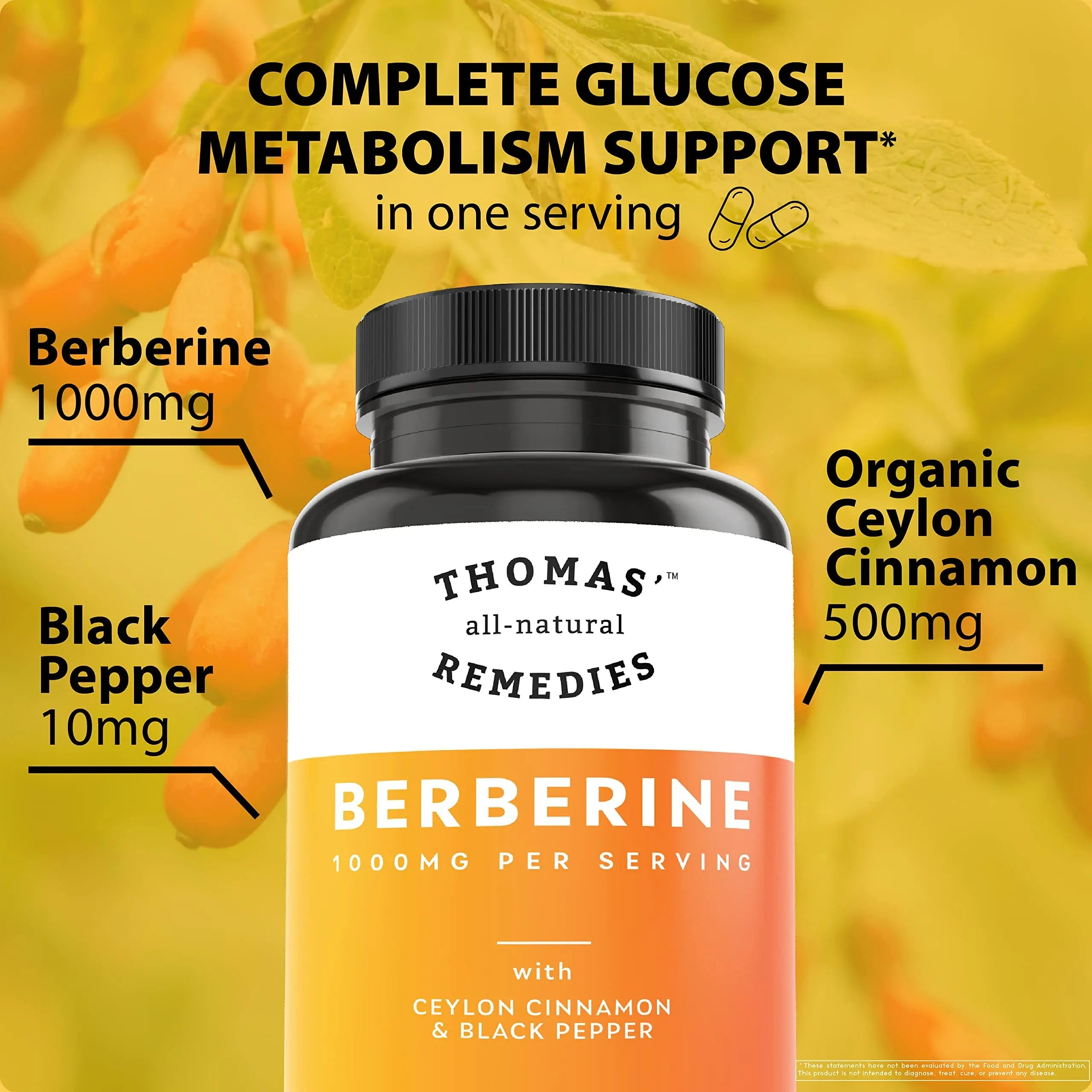 Thomas' all-natural Remedies Berberine 500mg (1000mg Per Serving)- 120 Vegan Capsules Thomas' all-natural Remedies Au supplements