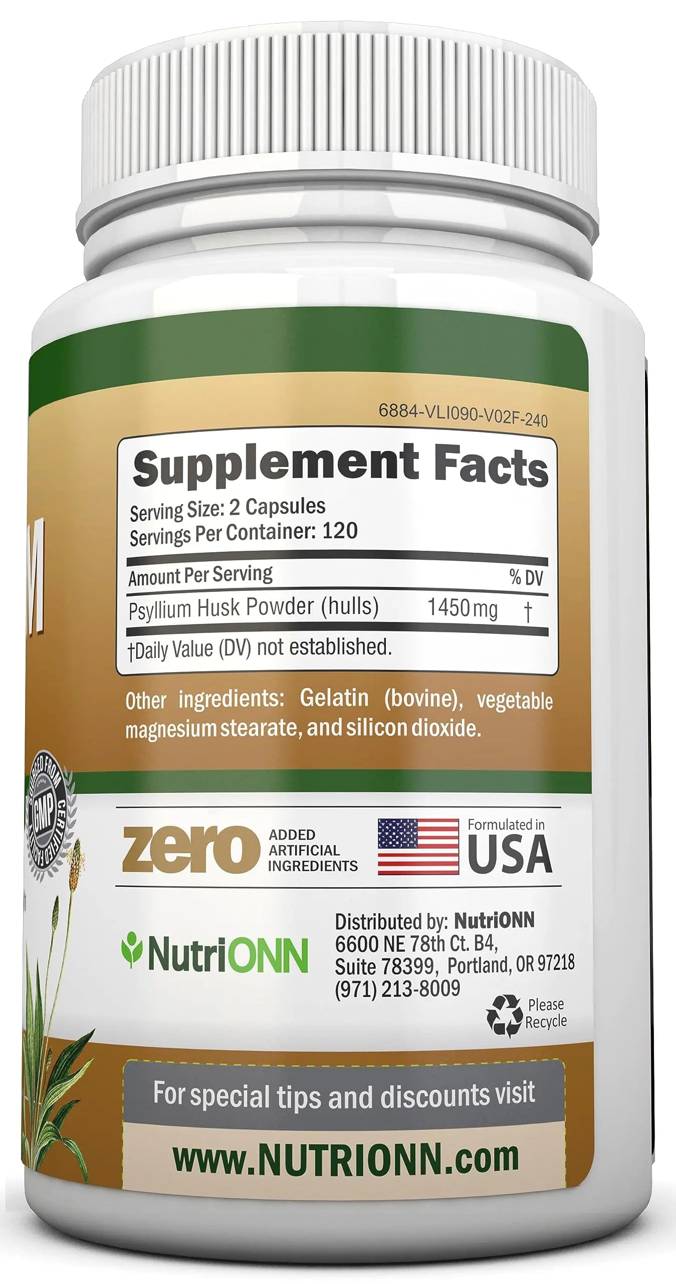 NutriONN PSYLLIUM Husk Capsules - 1450mg Per Serving - 240 Capsules - Double Strength NutriONN Au supplements