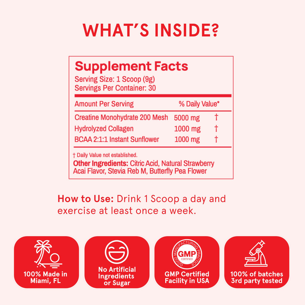 Peach Perfect Creatine Blend for Women – Micronized Creatine Monohydrate with BCAA & Collagen for Glute Strength Support – Strawberry Acai – 30 Servings Peach Perfect Au supplements