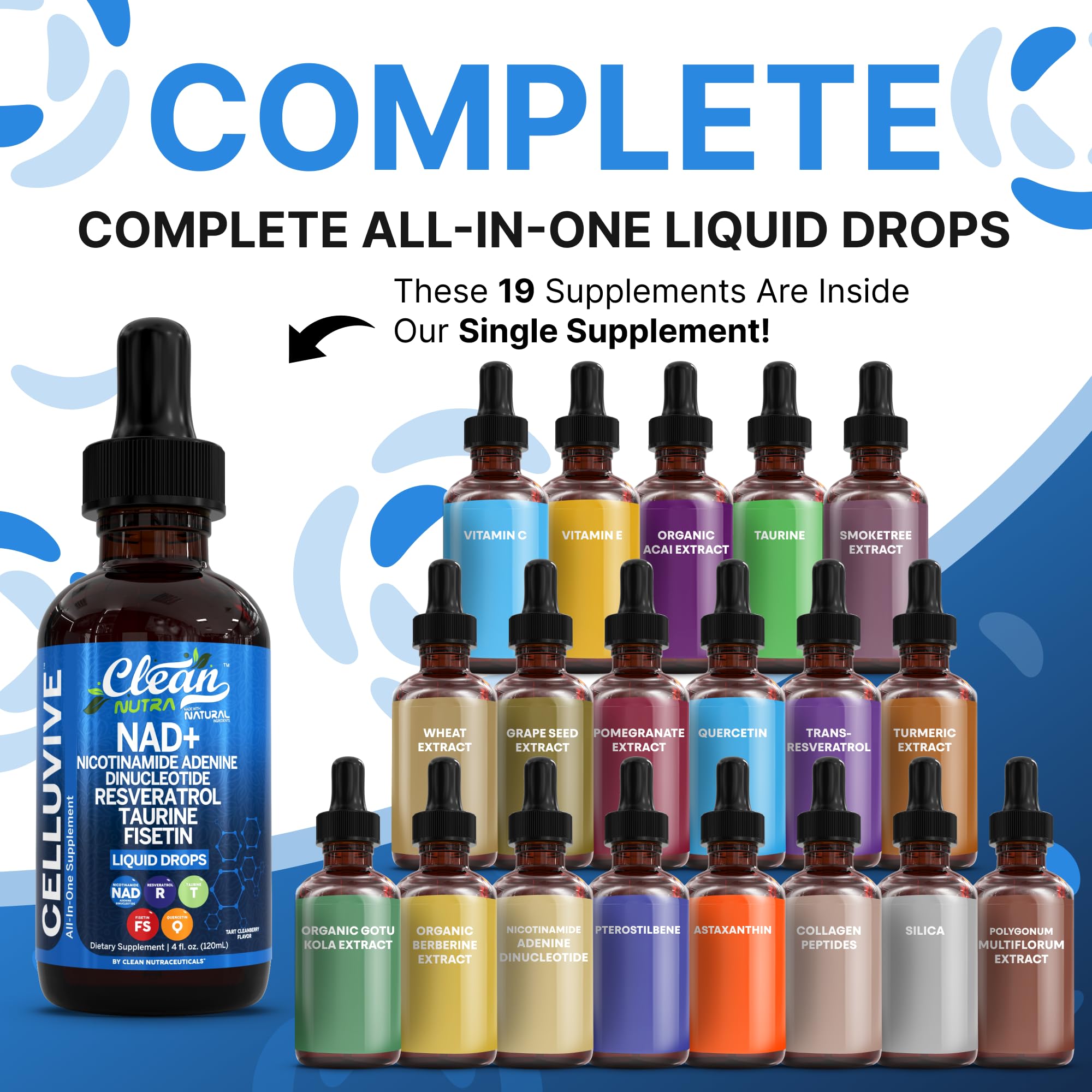 Clean Nutra NAD Liquid Supplement Drops Resveratrol Polyphenols Liposomal Taurine Fisetin Grape Seed Extract Japanese Knotweed Fo Ti Anti Aging NAD+ Nicotinamide Adenine Dinucleotide for Women & Men Clean Nutraceuticals Au supplements