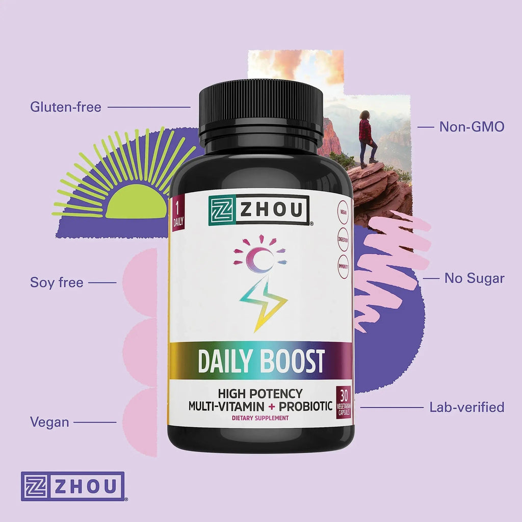 Zhou Daily Boost - Probiotic Multivitamin for Women & Men, Immune Support, Antioxidant & Eye Health Supplement with Vitamin A, Vitamin C ZHOU Au supplements