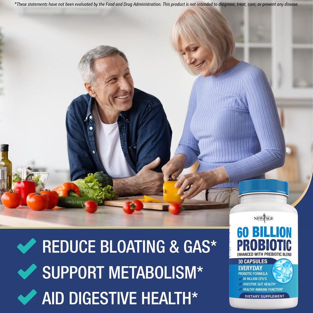 Probiotics 60 Billion CFU with Prebiotic Formula - Probiotics for Women and Men and Adults, 100% Natural Digestive Enzymes,