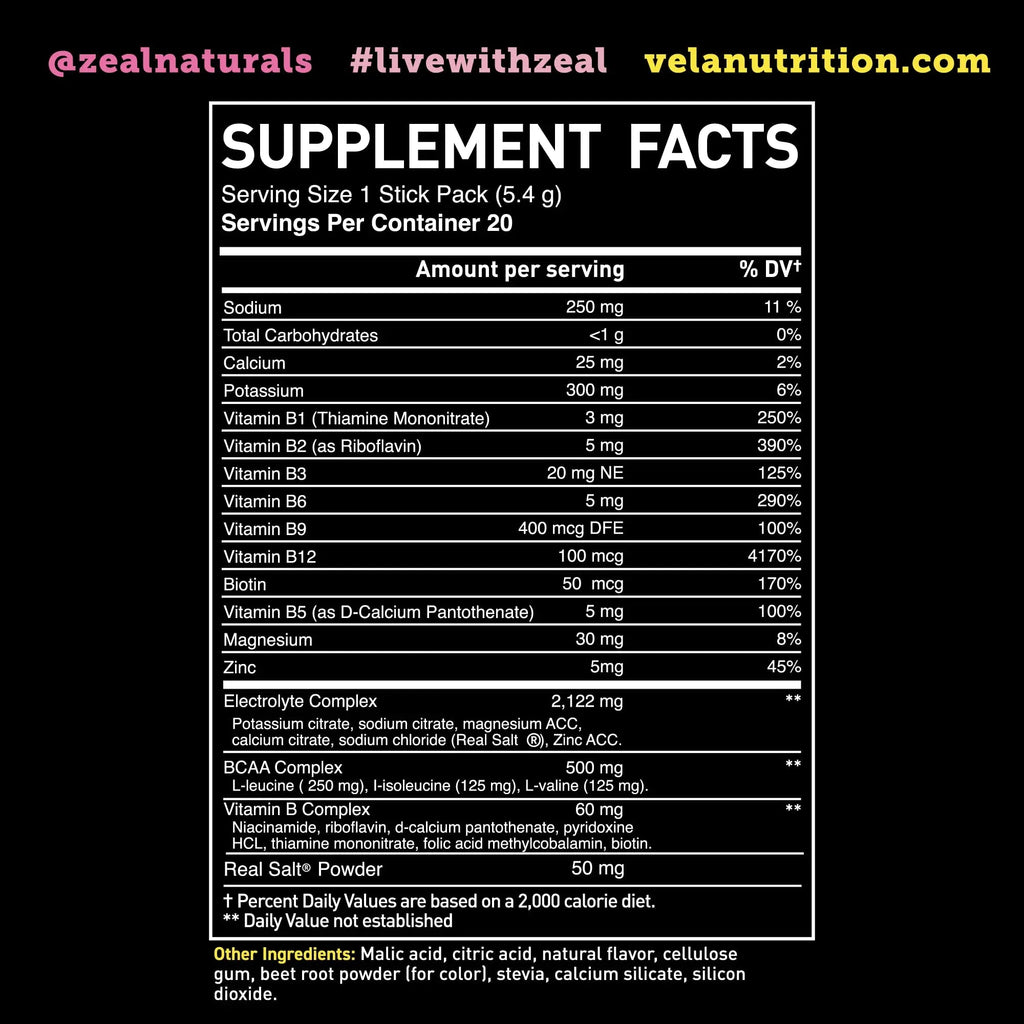 Enhanced Powder Stick Packs (Lemon Berry - 20 Packets) Sugar Free + BCAA B-Vitamins Zeal Naturals Au supplements