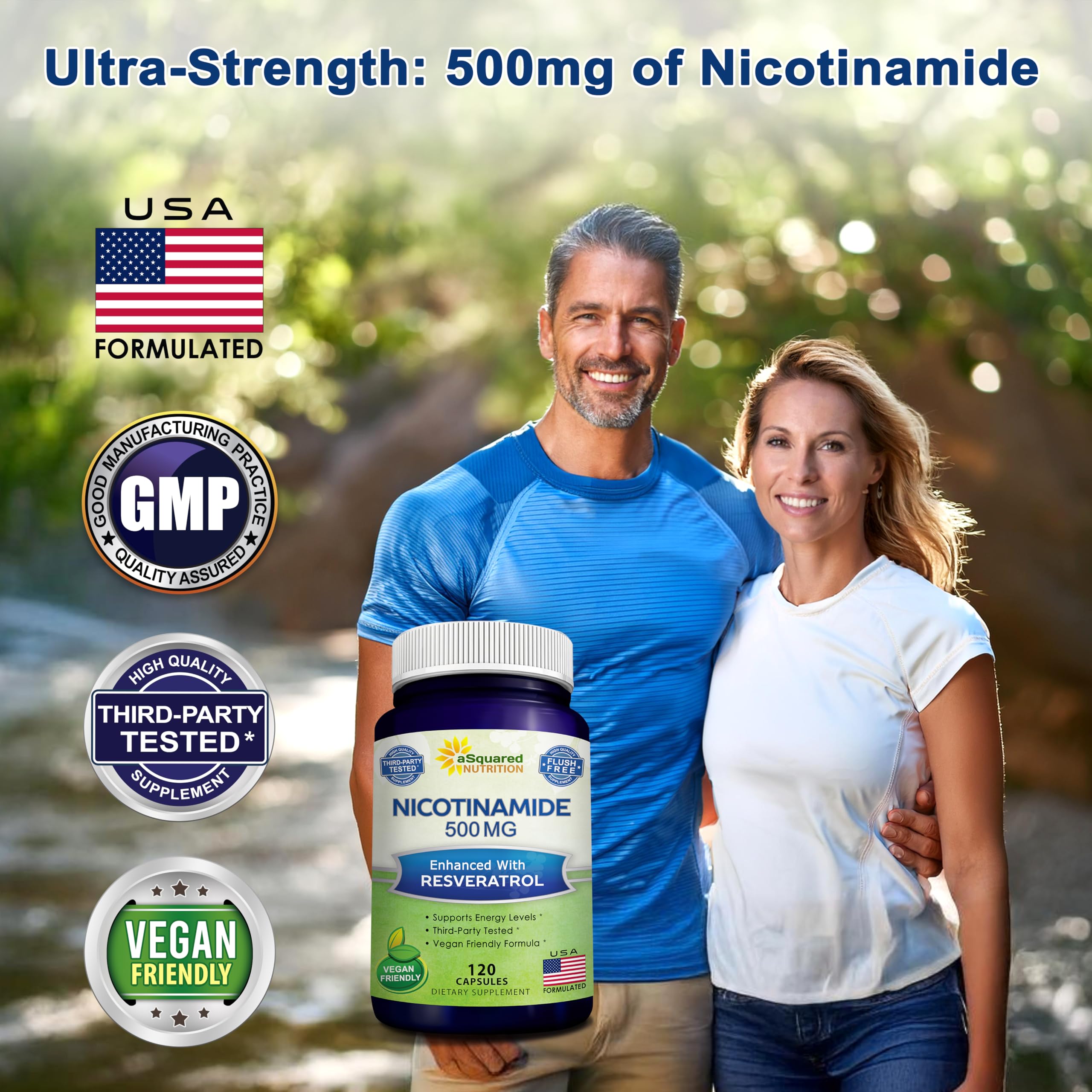 aSquared Nutrition Nicotinamide with Resveratrol - 120 Veggie Capsules - Vitamin B3 500mg (Niacinamide Flush Free) - Supplement Pills to Support NAD, Skin Cell Health & Energy aSquared Nutrition Au supplements