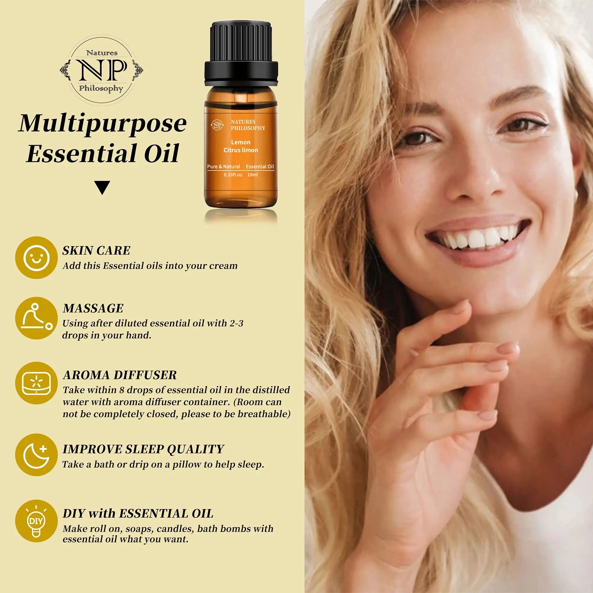 Lemon Essential Oil,100% Pure Organic Essential Oils for Aromatherapy, Diffuser, Massage, Soap Making NP NATURES PHILOSOPHY Au supplements