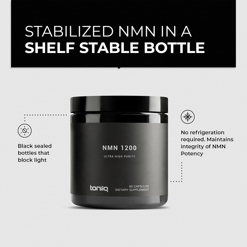 Toniiq NMN Supplement 1200mg - Third Party Tested Stabilized Capsules - 98% Highly Purified for NAD + - 60 Capsules Nicotinamide Mononucleotide Booster Supplement Toniiq Au supplements