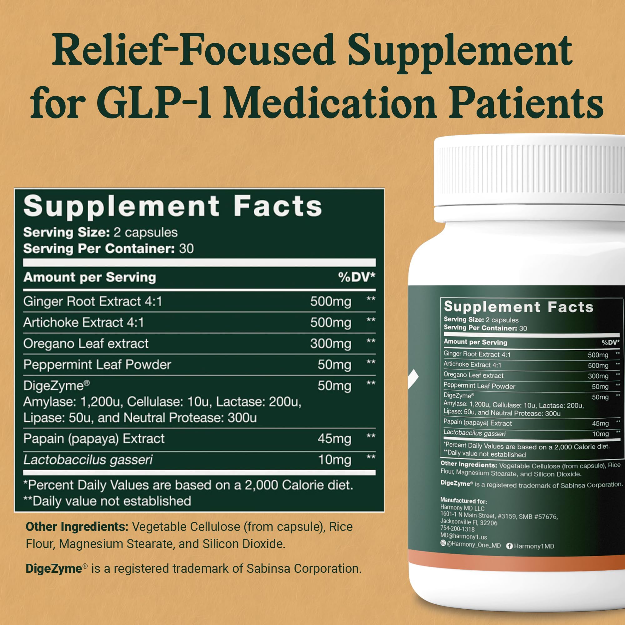 Harmony-1 Gut Health Supplement — Digestive Enzymes + Probiotics for Bloating Relief & Digestive Comfort — GLP-1 Friendly Digestive Support — 60 Capsules Harmony-1 Au supplements