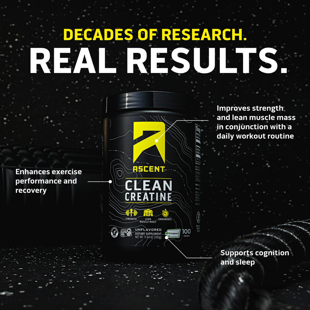 Ascent Clean Creatine Monohydrate Powder - 5G Per Serving, Creapure Creatine Supplement - Unflavored, 100 Servings