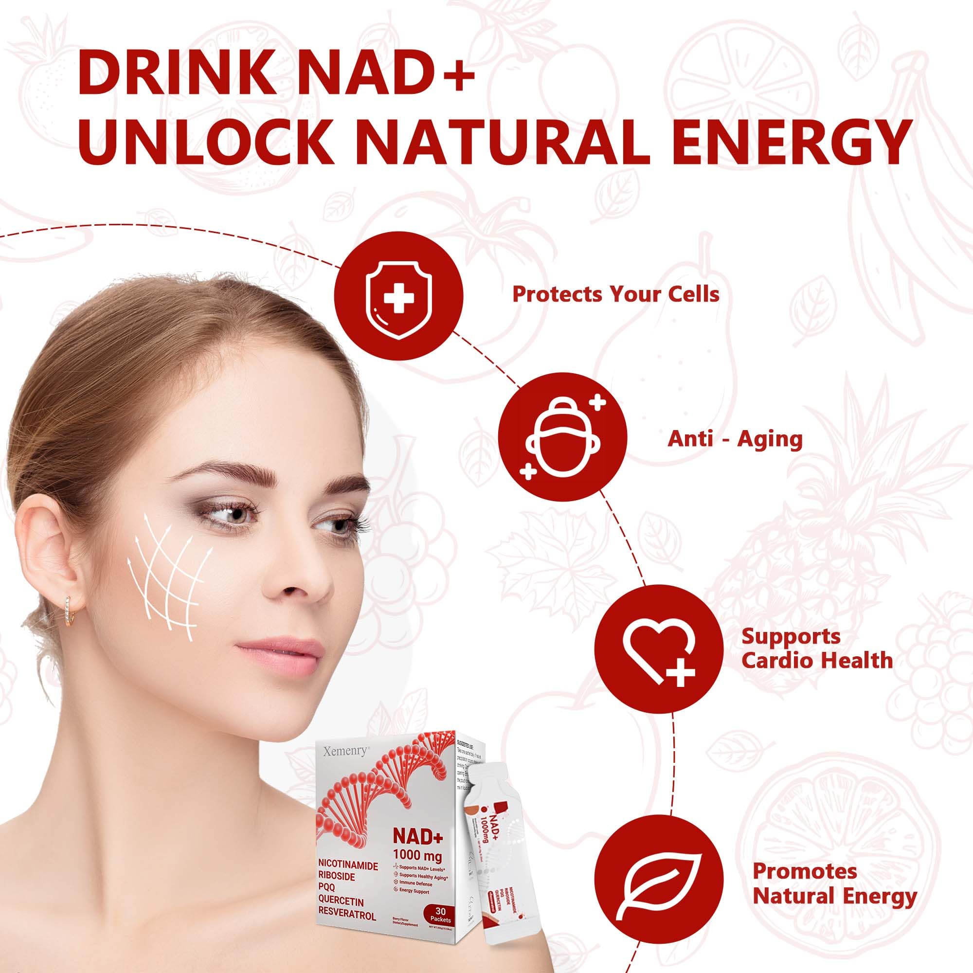 NAD Supplement 1000mg Liquid - Nicotinamide Riboside Resveratrol Supplements for Men & Women - NMN Alternative for Enhanced Energy & Anti-Aging, Focus - 30 Packets Xemenry Au supplements