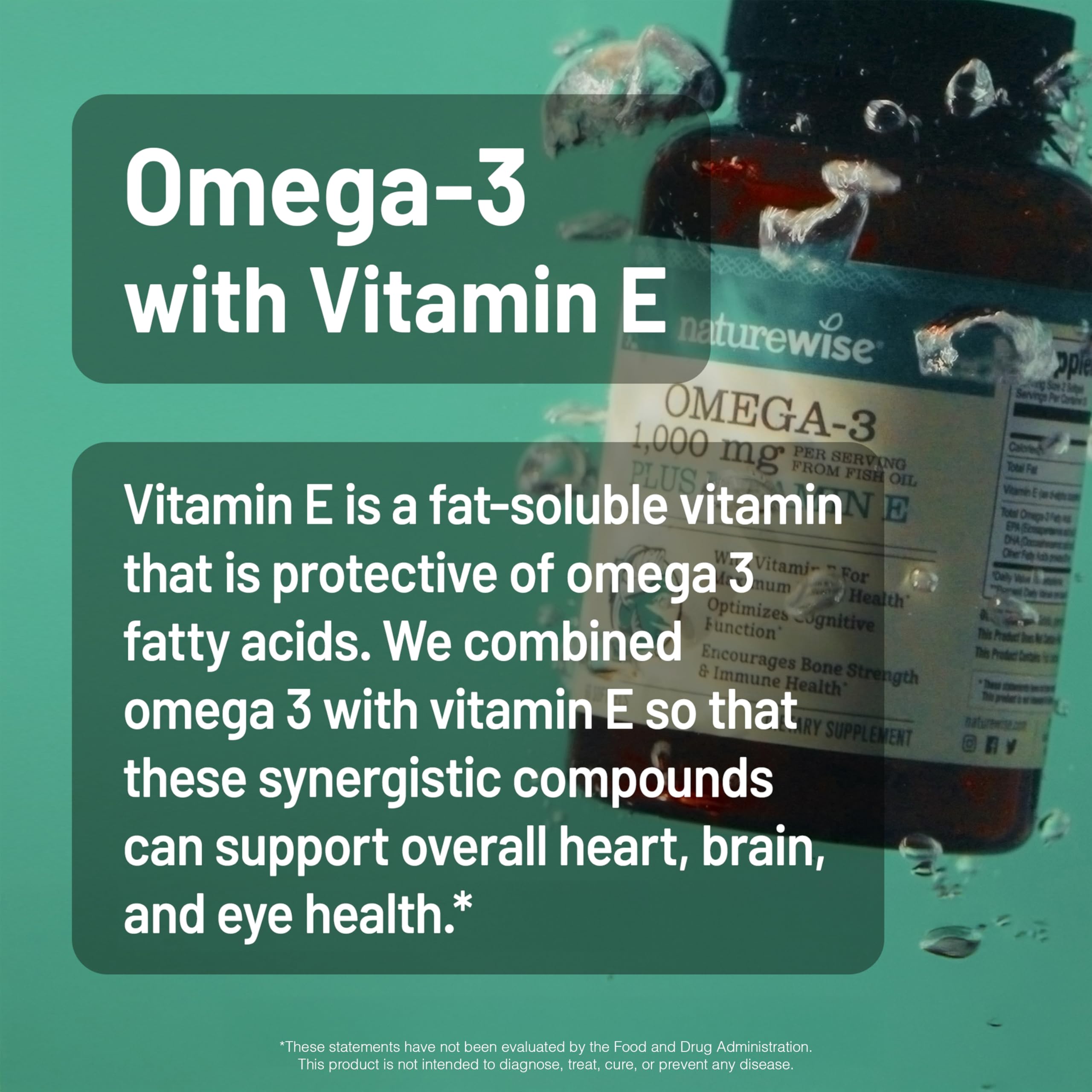 NatureWise Extra-Strength Omega 3 Fish Oil Supplement - 1000mg per Serving - 600 EPA & 400 DHA and Vitamin E - Support for Heart & Brain Health - Lemon Flavor