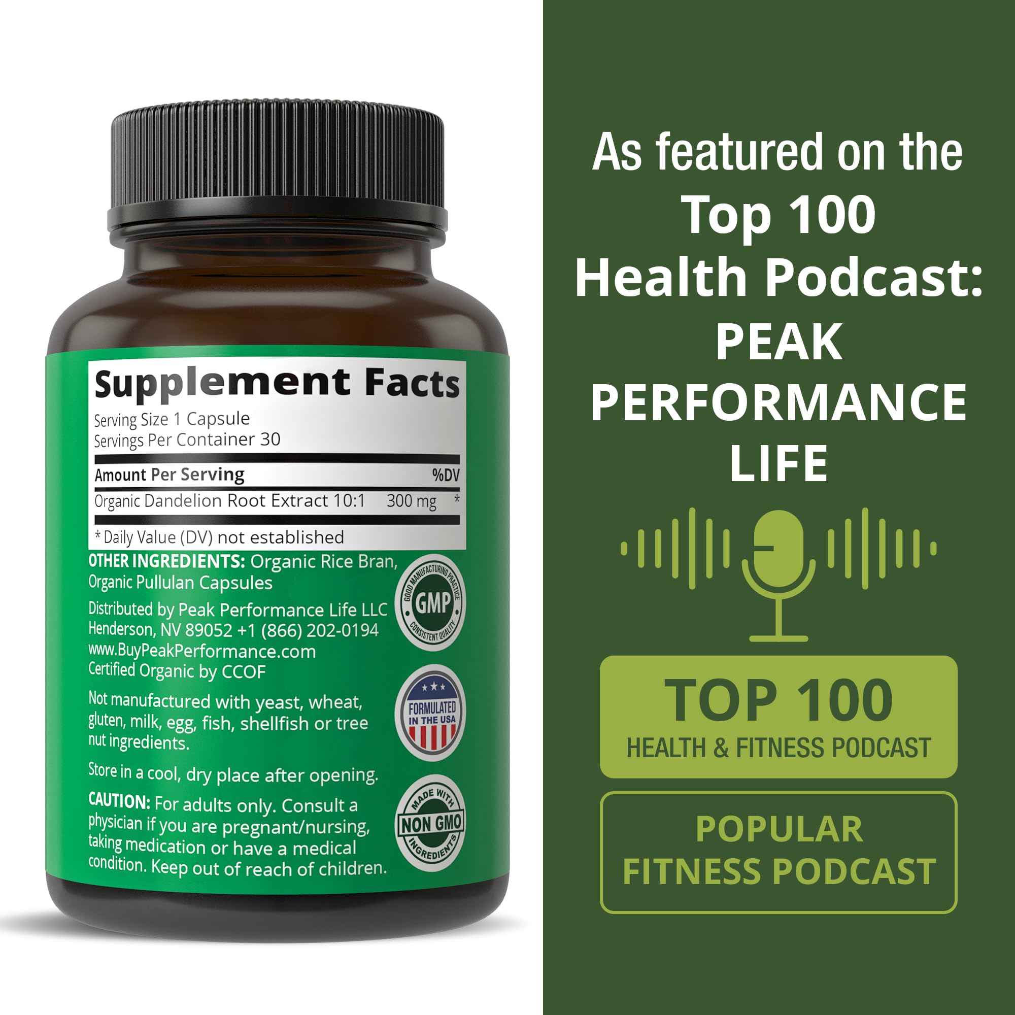 USDA Organic Dandelion Root Extract Supplement - 10x More Potent Than Raw Root. Standardized and Concentrated Vegan Dandelion Root Capsules for Women and Men. Supports Detox, Immune, Liver, Gut Health Peak Performance Au supplements
