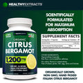 Citrus Bergamot Supplement – 150:1 Extract, 1200mg per Serving, 70% Polyphenols, Italian Sourced, 60 Count, 1 Month Supply, Made in the USA