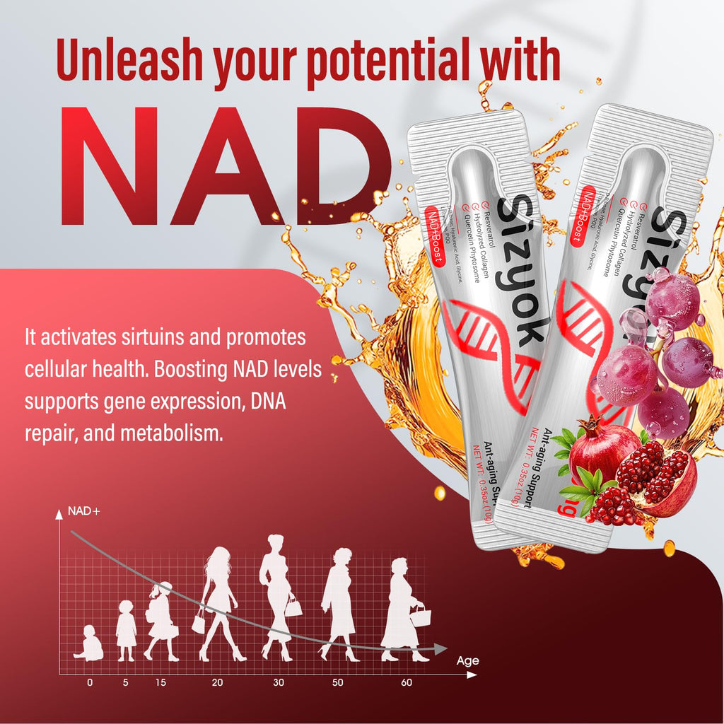 NAD+ Supplement 1000mg Liquid - High Absorption NAD+ with Trans Resveratrol 2000mg, Collagen & Hyaluronic Acid, Anti-Aging Energy Support for Women, Cellular Health & Longevity Boost Sizyok Au supplements