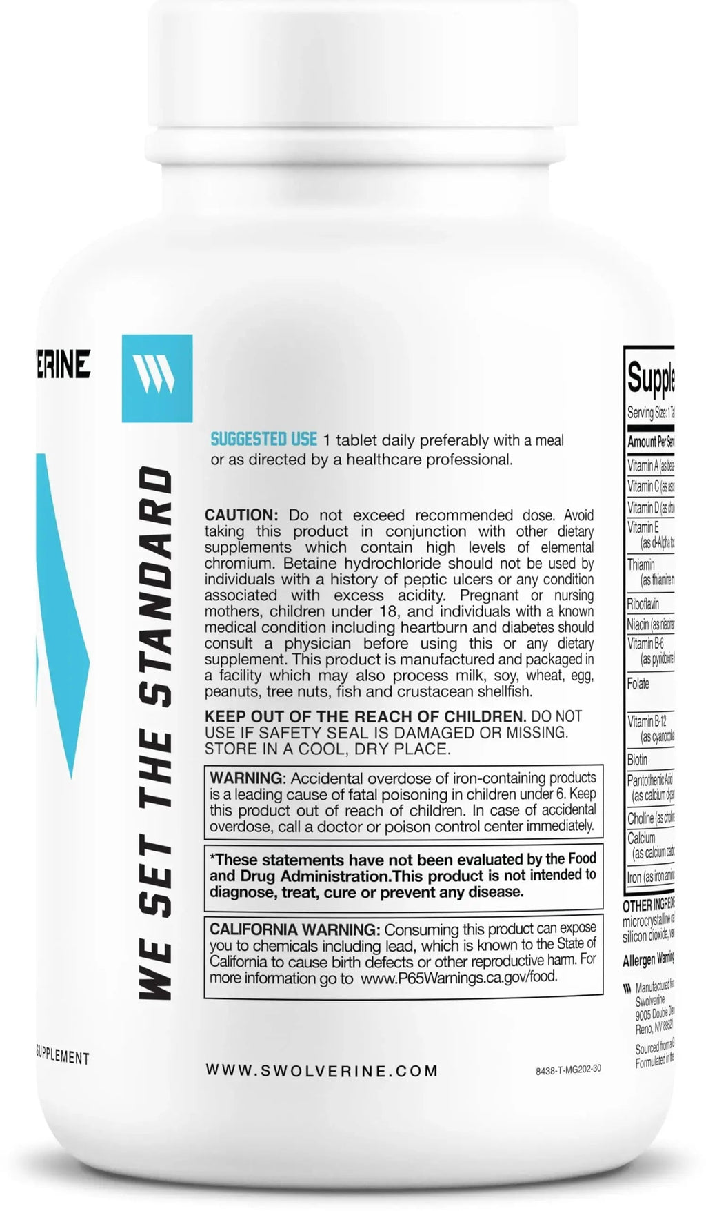 Swolverine Multivitamin | for Men & Women – High Potency Daily Vitamins with B-Complex, Antioxidants, Minerals, Inositol & PABA Swolverine Au supplements
