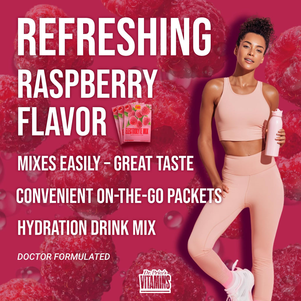 Dr. Price’s Electrolytes Hydration Powder Packets – Raspberry, 30 Packs | Sugar Free Electrolyte Drink Mix, 72+ Trace Minerals, Manganese | Keto Electrolytes,