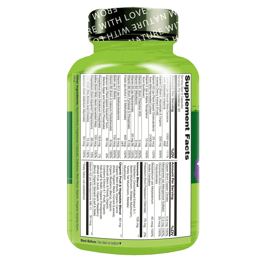 NATURELO Whole Food Multivitamin + Immune Blend with Elderberry & Mushrooms - Complete Multivitamin with Extra Immune Support NATURELO Au supplements