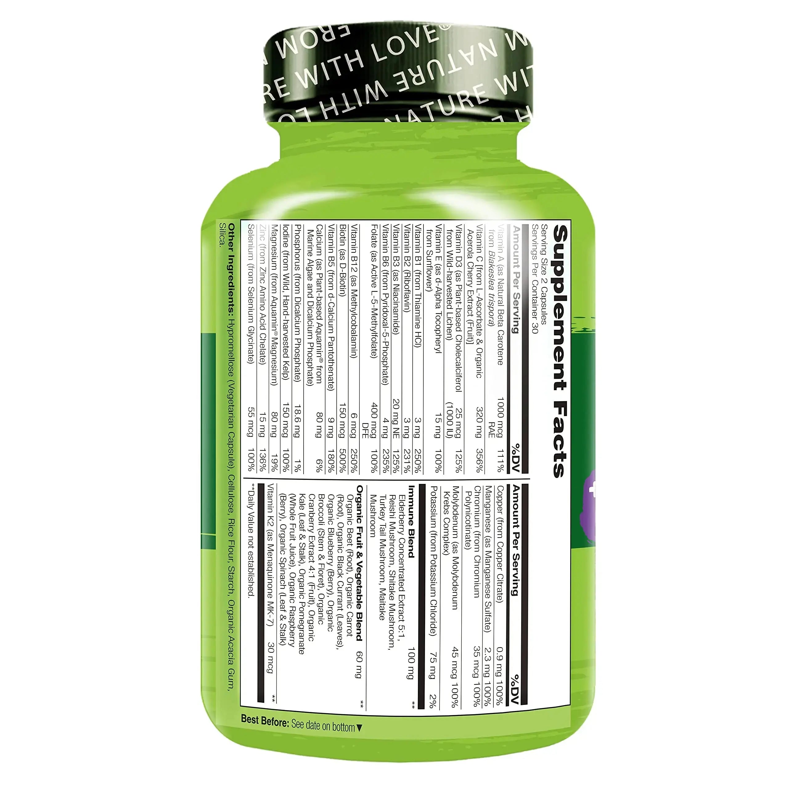 NATURELO Whole Food Multivitamin + Immune Blend with Elderberry & Mushrooms - Complete Multivitamin with Extra Immune Support NATURELO Au supplements