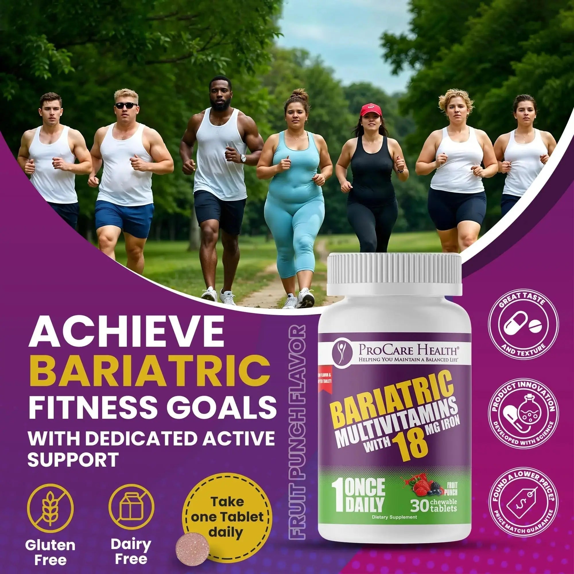 ProCare Health Bariatric Chewable Multivitamin with Iron 18mg (30 Tablets) - Fruit Punch Flavor Bariatric Multivitamin Chewable ProCare Health Au supplements