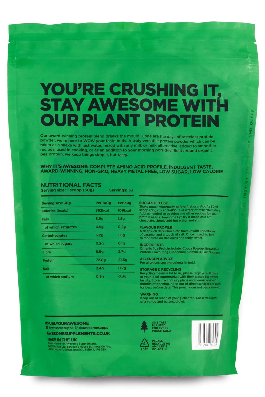 Chocolate Salted Caramel Awesome Protein Powder by Ben Coomber | 1kg Vegan Organic Flavoured Protein Ben Coomber Au supplements