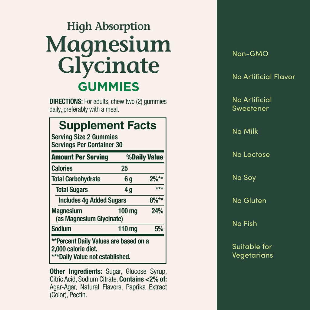 Nature’s Bounty High Absorption Magnesium Glycinate Gummies, 100 mg Magnesium Per Serving, Whole Body Health, No Stick Gummy, Peach Mango Flavor