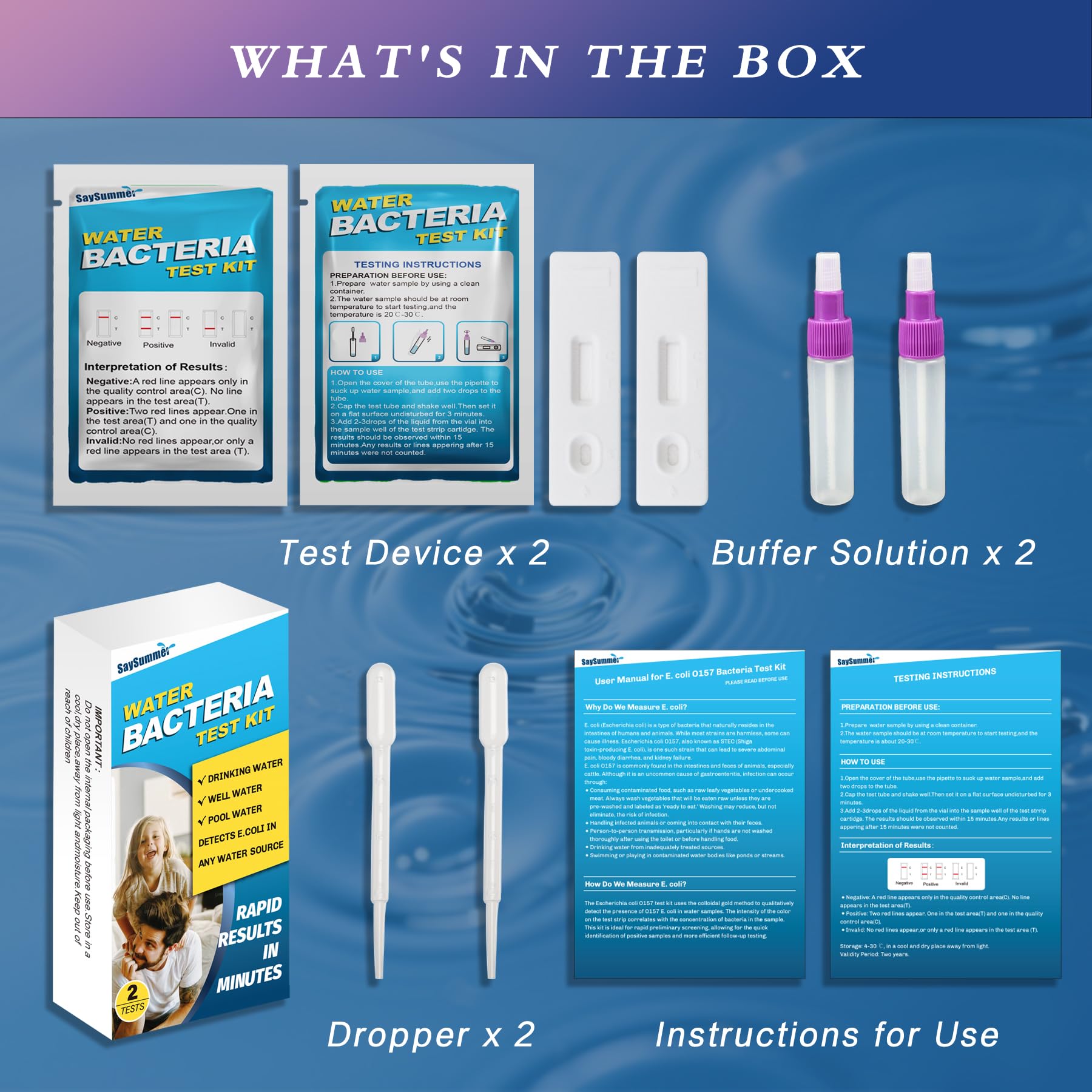 Water Bacteria Test Kit for Drinking Water: Results in 15 Minutes Coliform Bacteria Water Test Kit 2 Counts for Any Water Source Including Well Water Pool Water SaySummer Au supplements