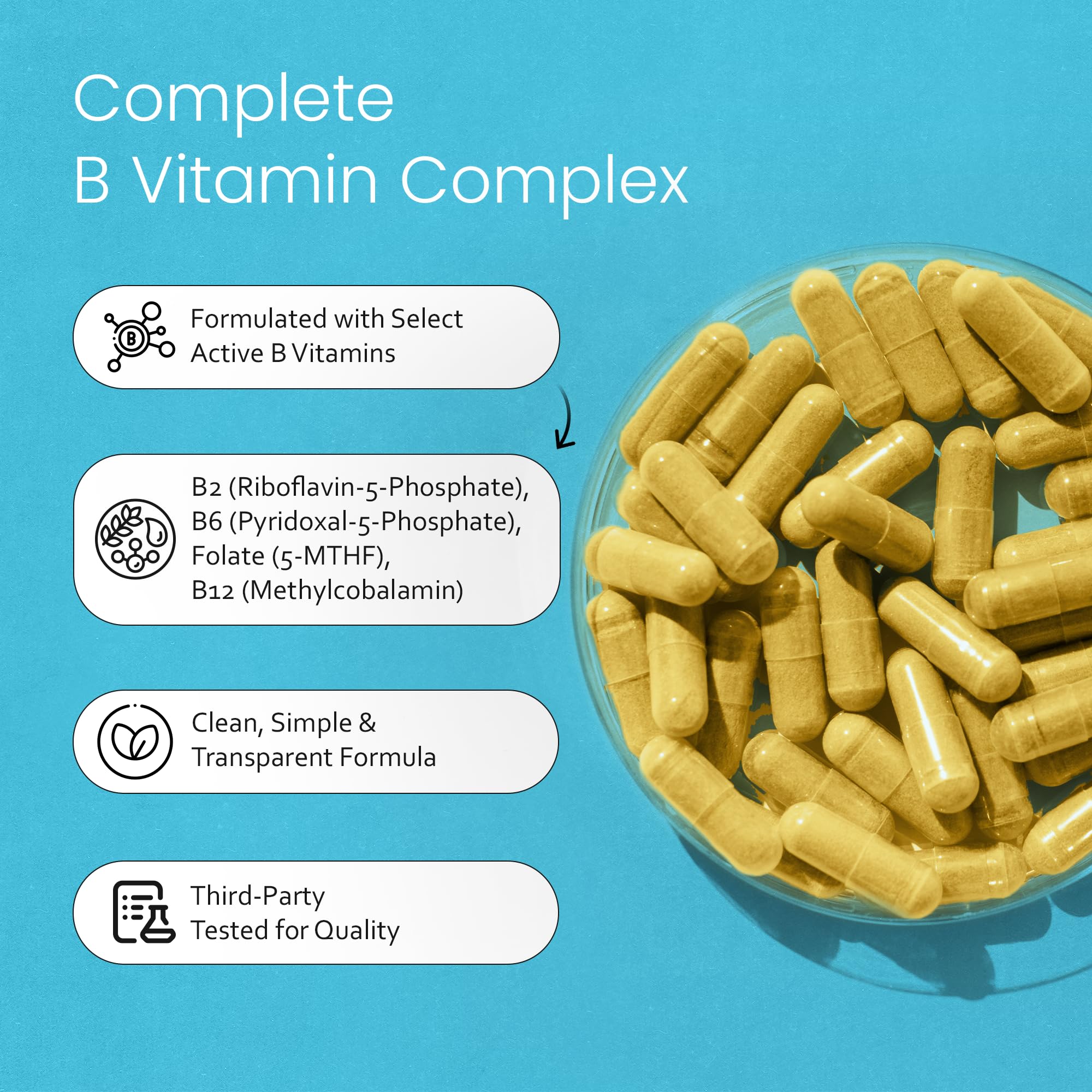 NaturaLife Labs Vitamin B Complex – All B Vitamins Including Active B2, B6, B9 & B12 (Methylcobalamin), Plus B1, B3, B5, B7 & Vitamin C – 100 Capsules
