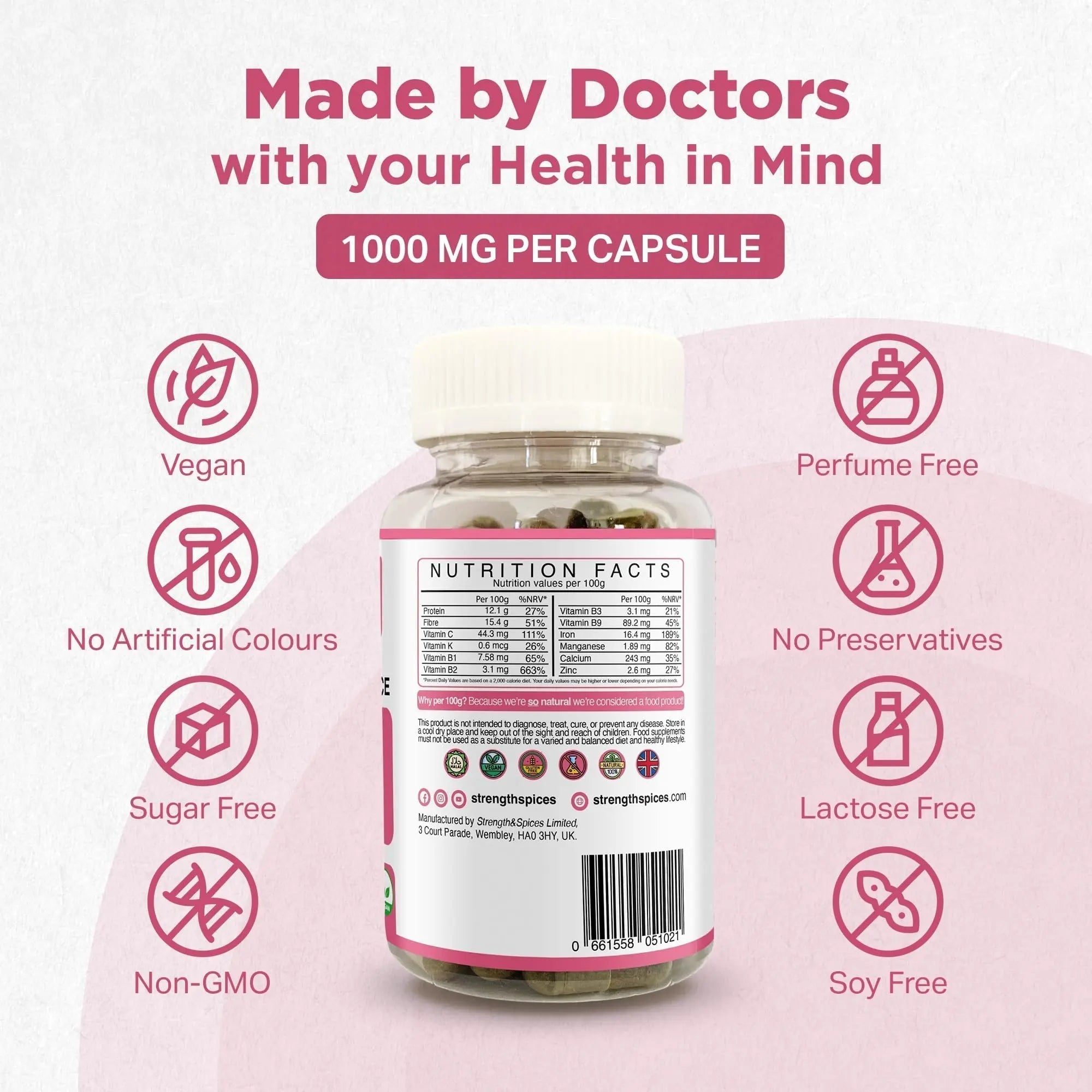 Strength & Spices Hormone Balance 100% Natural Estrogen Supplement – 12 Ingredients w Dong Quai - 60 Vegan UK Made 1000mg Capsules – Fertility and Menstrual Comfort STRENGTH & SPICES100% Natural Vegan Food Supplements Au supplements