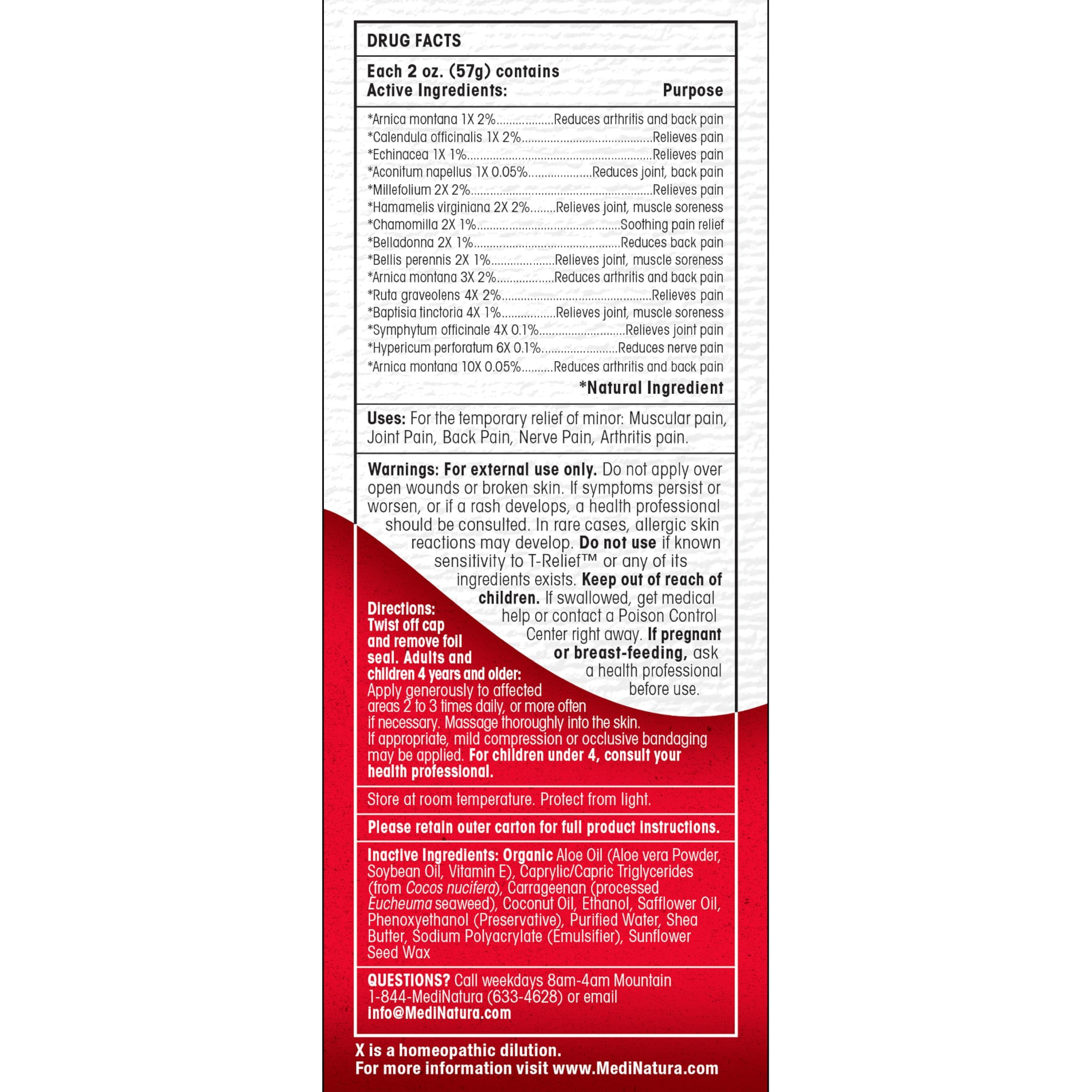 MediNatura T-Relief Extra Strength Discomfort Relief-Naturally-Soothing Cream That Supports Sore Joints-Stiffness & Body Ache Aid-Homeopathic Herbal Rub-Fast-Absorbing & Non-Sticky Lotion - 2 oz MediNatura Au supplements