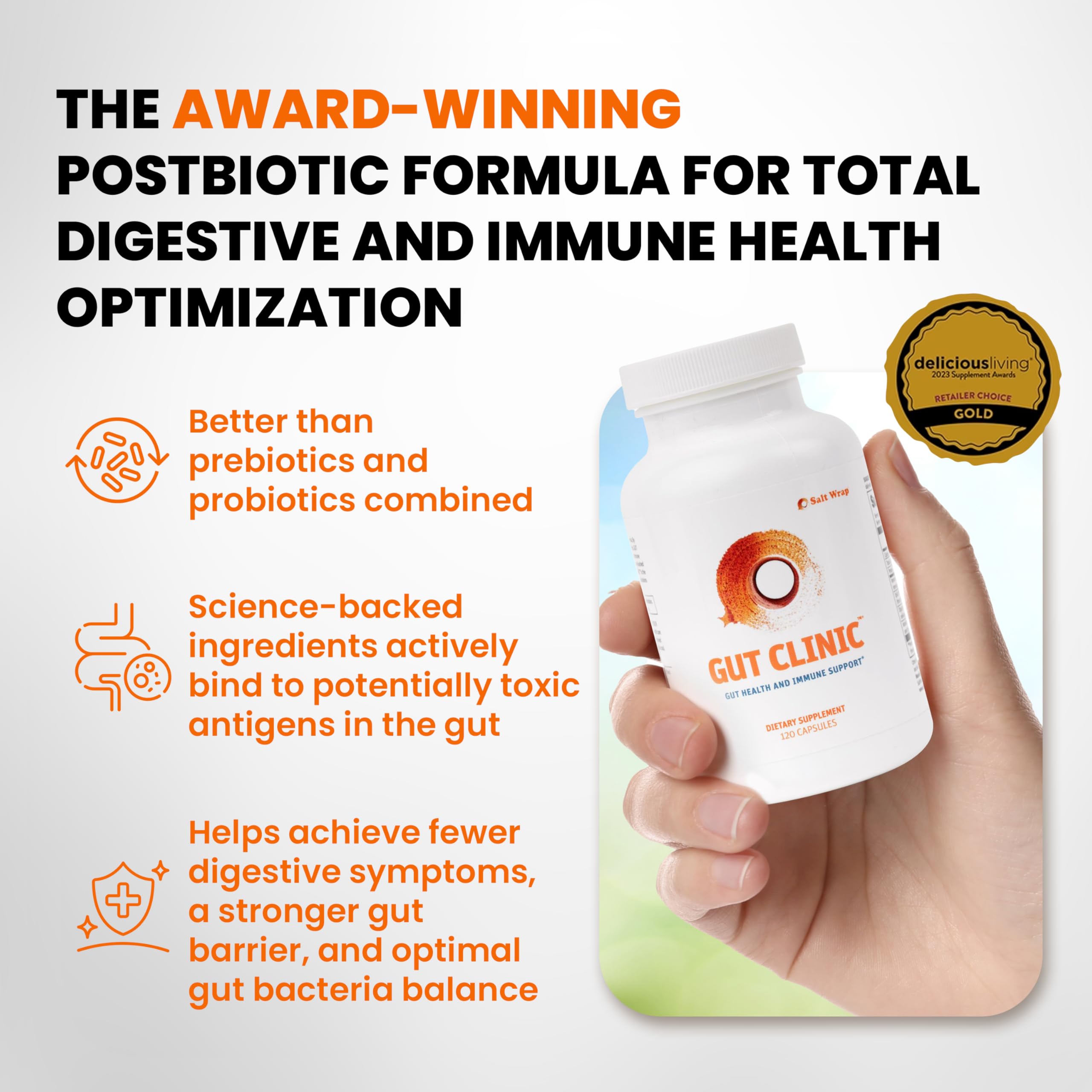 SaltWrap Gut Clinic Postbiotics - Gut Health, Complete Gut Repair, Barrier & Immune Support - Helps Bloating, Gas & Indigestion - 90 Capsules SaltWrap Au supplements