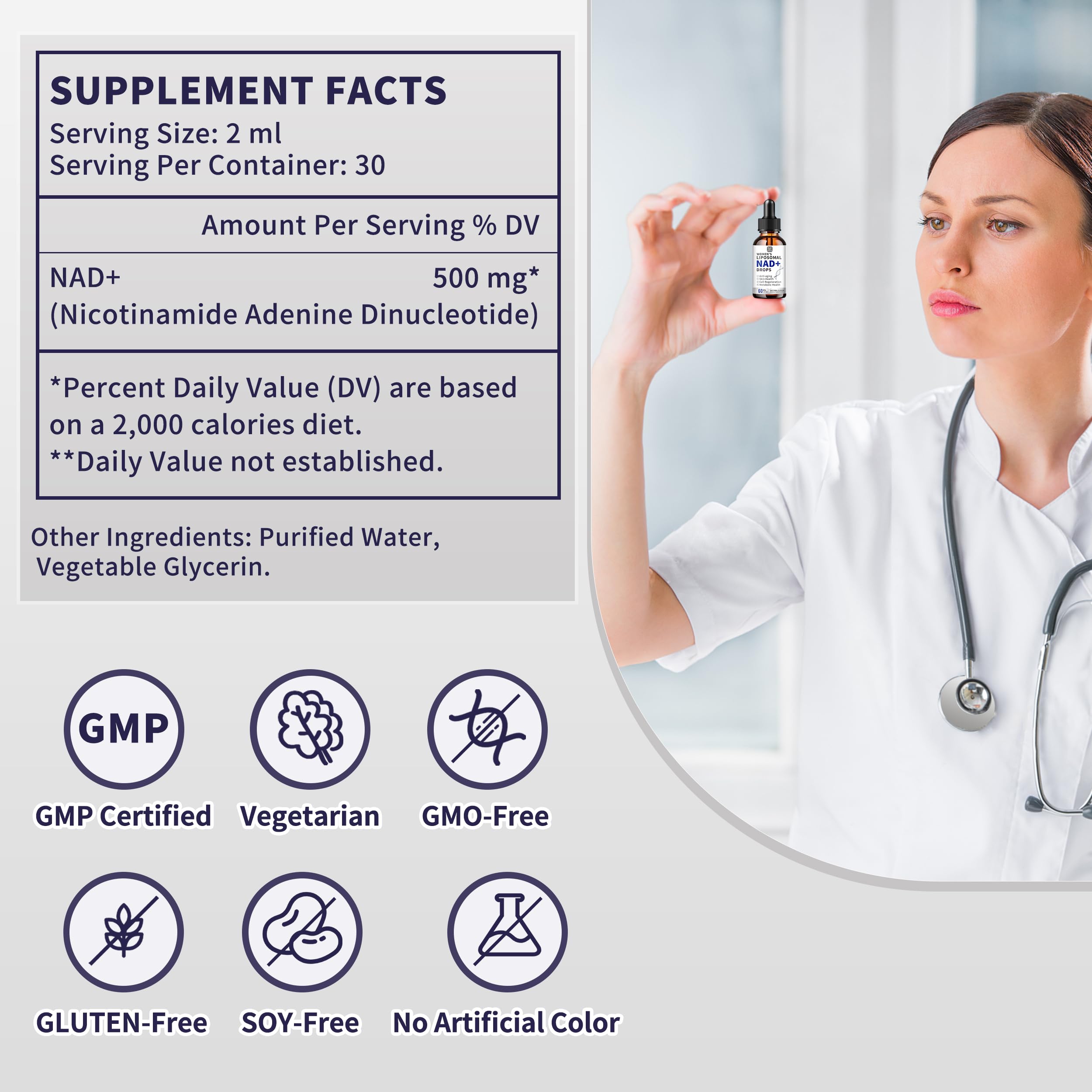 Women's NAD Liquid Supplement, Pure 500mg Liposomal NAD - Cell Regeneration，Energy Support, Vegan,Sugar Free，Additives Free Hudetex Au supplements