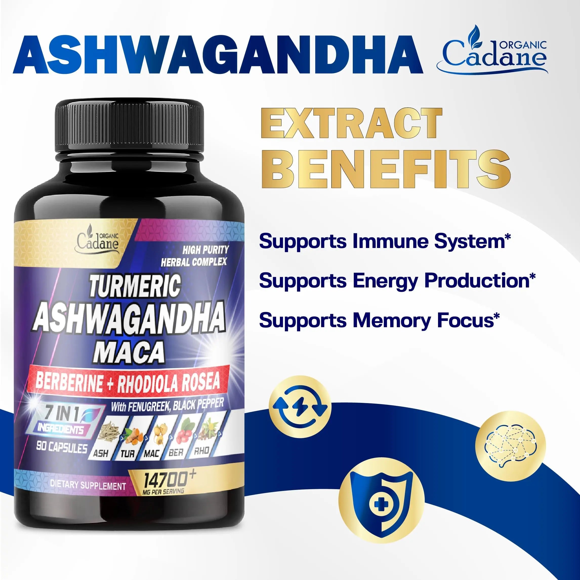 Ashwagandha Supplements 14700mg - Memory, Immune System & Strength Support Organic Cadane Au supplements