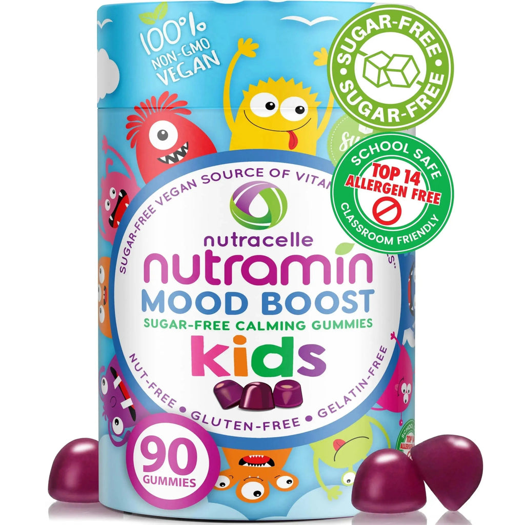 NUTRAMIN Kids Mood Boost Vegan Vitamin Gummy: Calming Magnesium Citrate Supplement for Children with Ashwagandha & Vitamin B Complex to Relax & Focus Nutracelle Au supplements