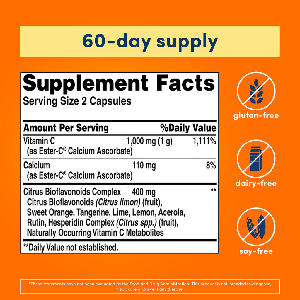 American Health Ester-C with Citrus Bioflavonoids Capsules - Gentle On Stomach, Non-Acidic Vitamin C - 500 mg,