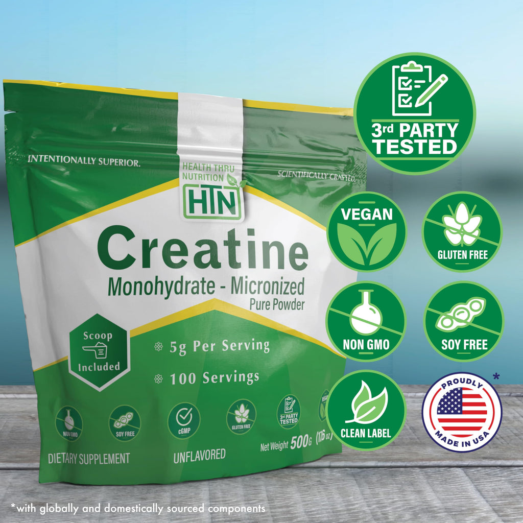 Health Thru Nutrition Creatine Monohydrate Micronized Powder – 500g Pure Unflavored – 5g Per Scoop – Workout Support, Muscle Fuel and Recovery Bulk Supplement | Non-GMO, Vegan Health Thru Nutrition Au supplements