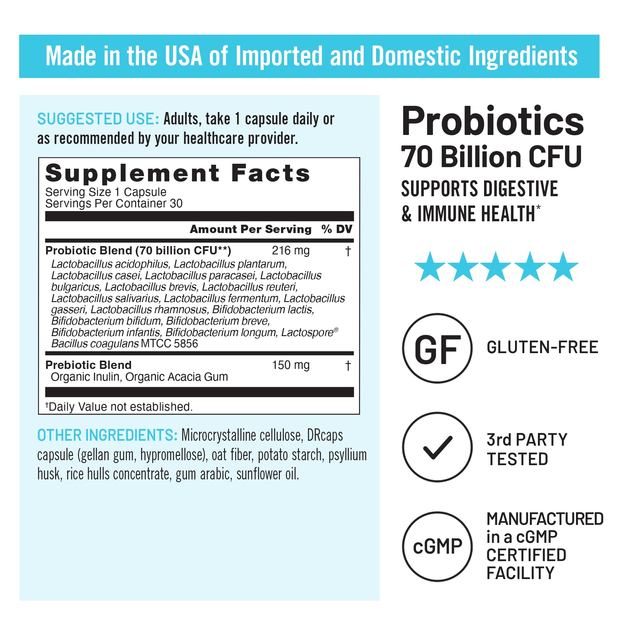 NatureWise Probiotics 70 Billion CFU - 17 Strains + Organic Prebiotics - Immune, Digestive & Gut Health Support for Women & Men - Vegetarian, Gluten-Free, Non-GMO - 30 Capsules[1-Month Supply] NatureWise Au supplements