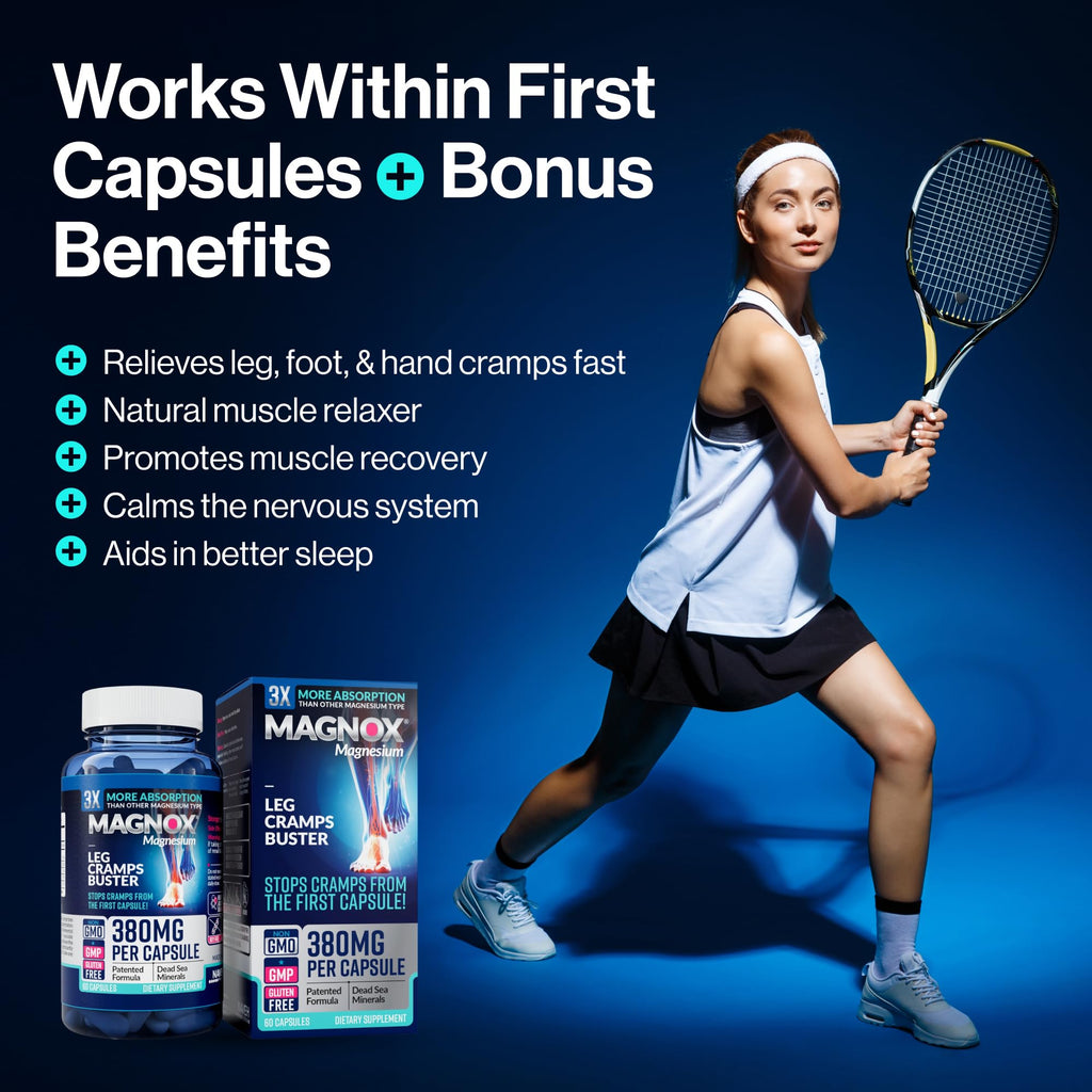 MAGNOX® Buster | Patented Clinically Tested 380mg Magnesium Supplement for Spasms & Leg Cramps at Night | One Capsule a Day for Almost Full Dosage | 3X More Absorption | Dead Sea Minerals (60 Caps) MAGNOX Au supplements