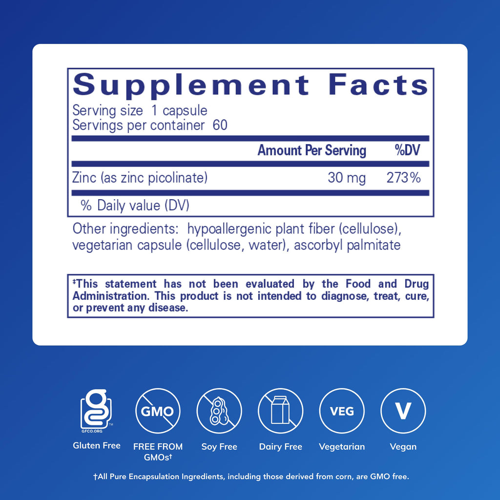 Pure Encapsulations Zinc 30 mg - Supplement for Immune System Support, Growth and Development, and Wound Healing