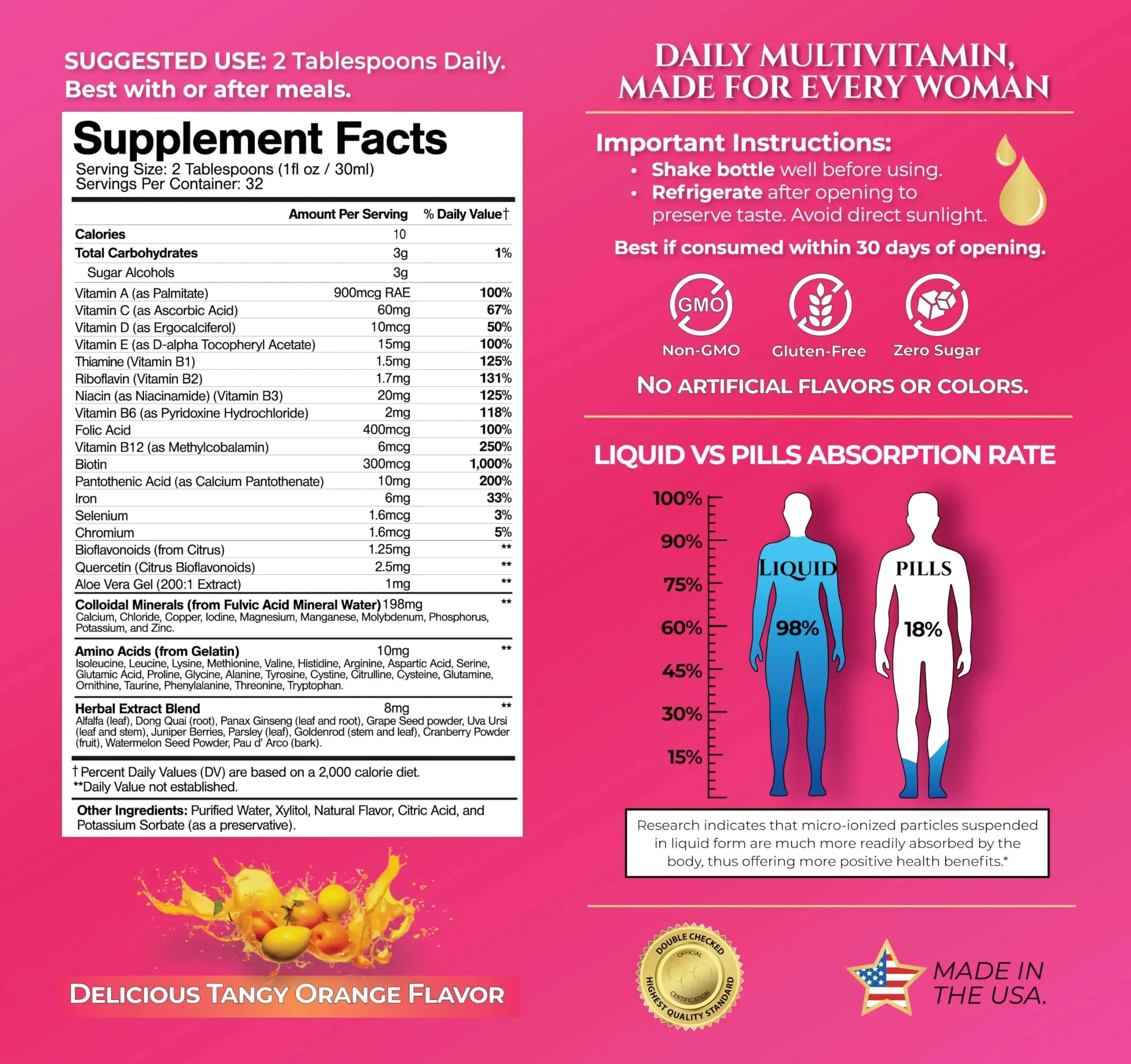 Premium Liquid Multivitamin for Women | Sugar Free Women’s Multivitamin | 100+ Vitamins, Minerals Tropical Oasis Au supplements