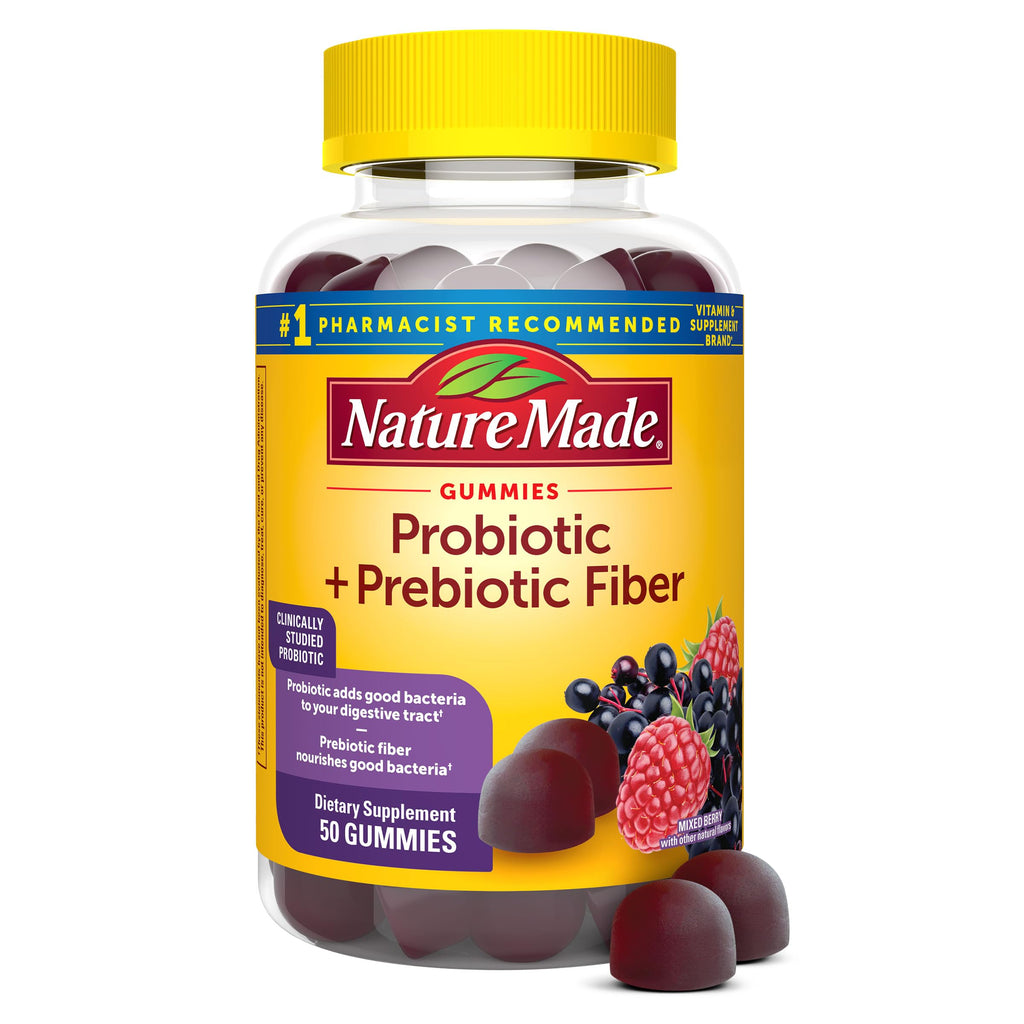 Nature Made Probiotic + Prebiotic Fiber Gummies for Daily Gut Health, Fiber Supplement with Probiotics for Digestive Health Support
