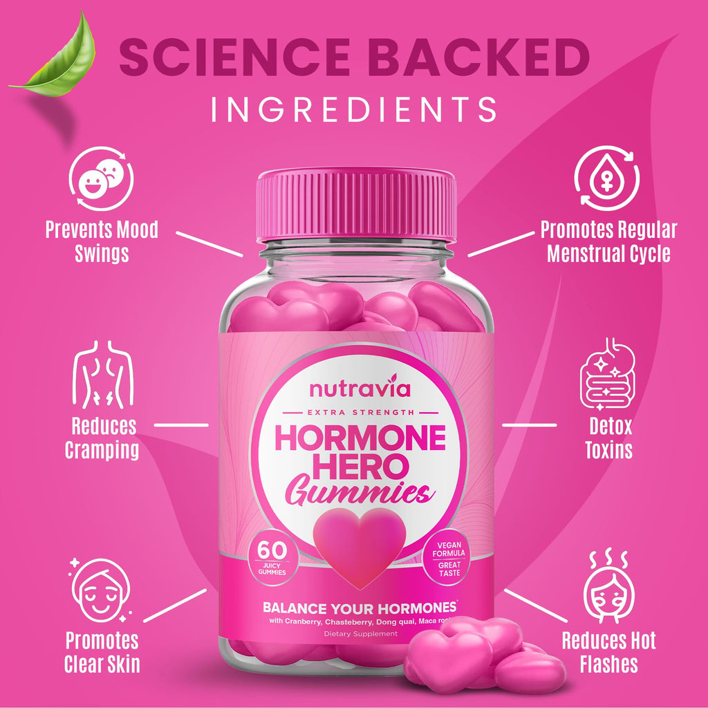 Hormone Balance For Women Gummies + PMS Relief Supplement - Supports Mood Swings, Clear Skin, Reduced Cramps and Bloating - Hormonal PMS Gummies PCOS Vitamin with Cranberry, Dong Quai (60 Gummies) Nutravia Au supplements