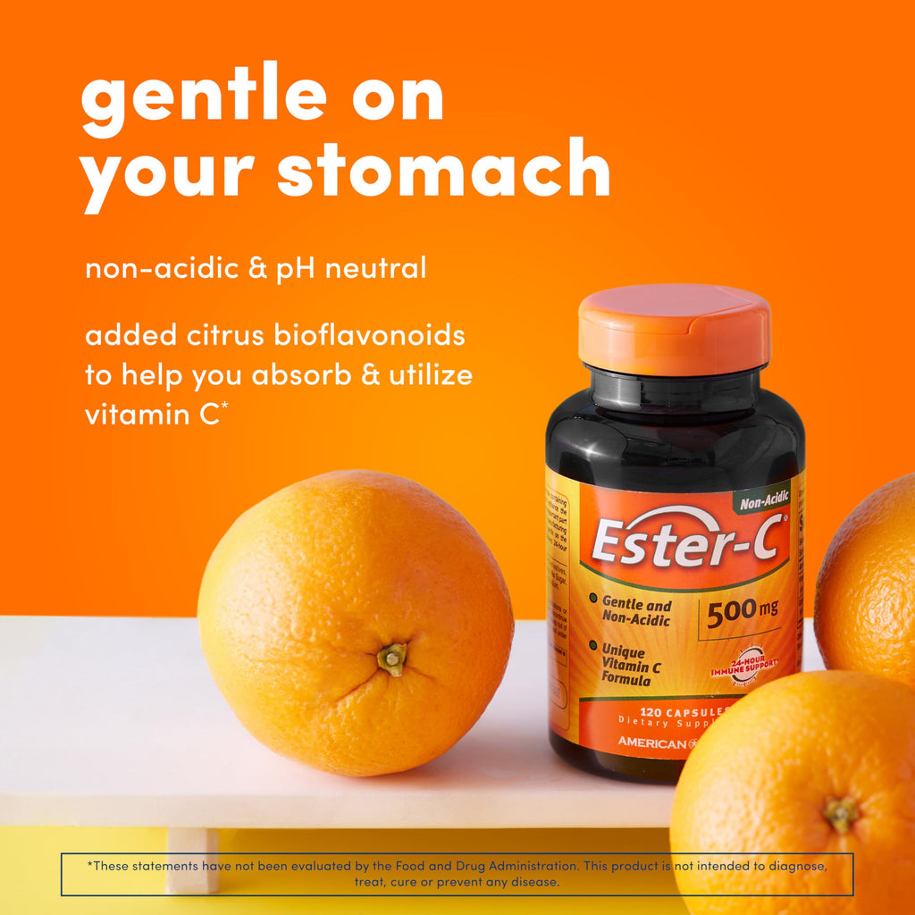 American Health Ester-C with Citrus Bioflavonoids Capsules - Gentle On Stomach, Non-Acidic Vitamin C - 500 mg,