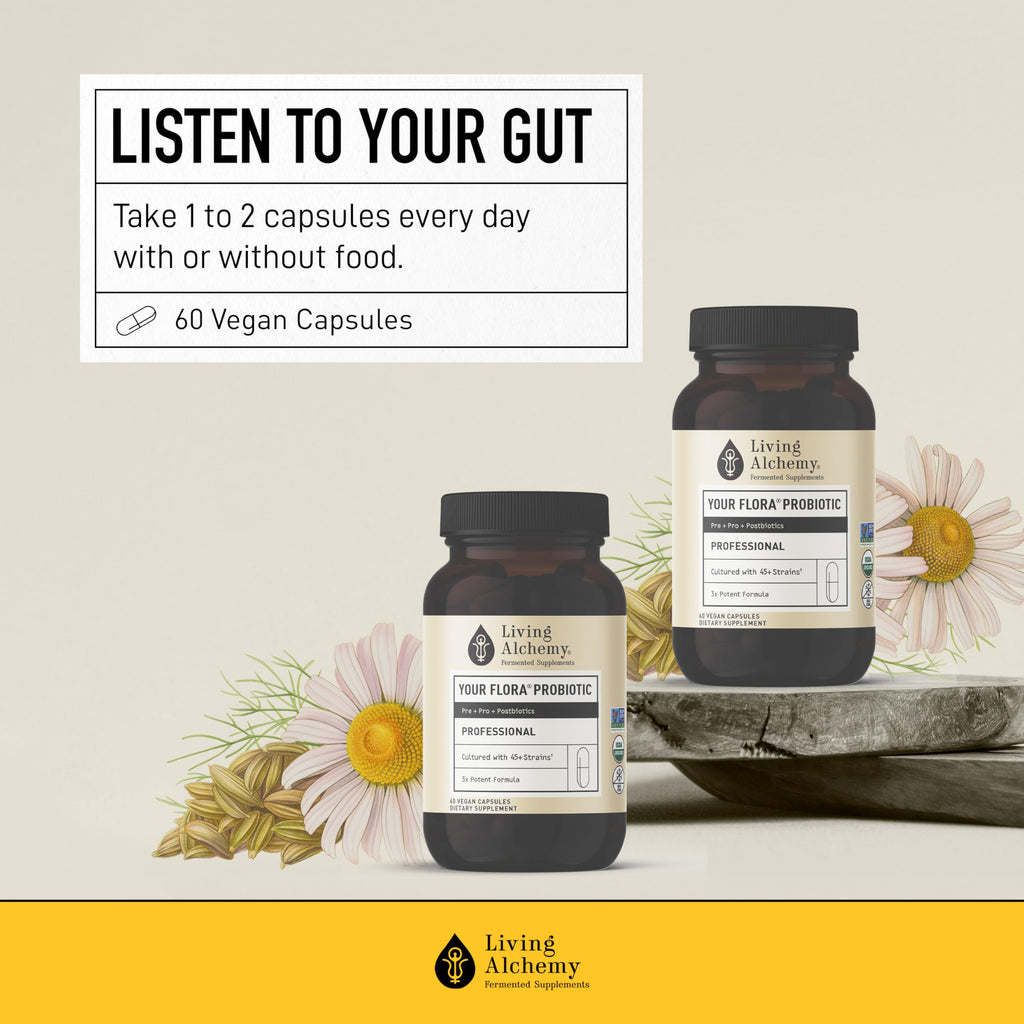 Living Alchemy Gut Health Supplements for Men & Women - Your Flora Probiotic Professional Digestion Supplement with Fermented Soybean, Prebiotics,