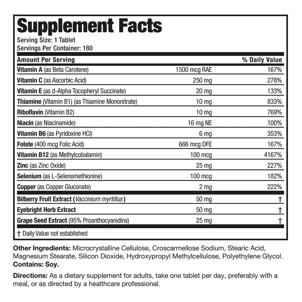 Bronson ONE Daily Vision Complete Eye Health Support Multivitamin Multimineral Supplement Formula, 180 Tablets Bronson Au supplements