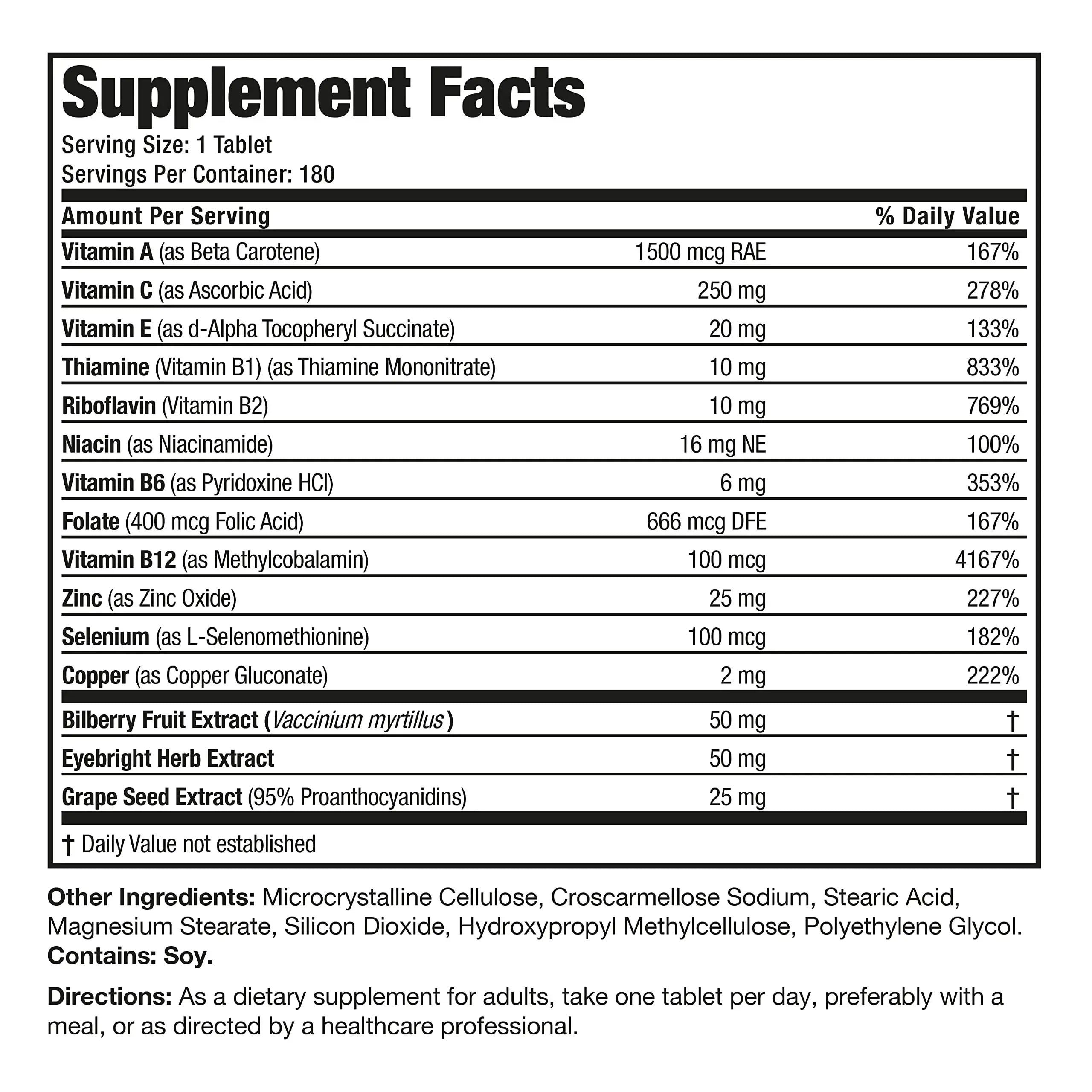 Bronson ONE Daily Vision Complete Eye Health Support Multivitamin Multimineral Supplement Formula, 180 Tablets Bronson Au supplements