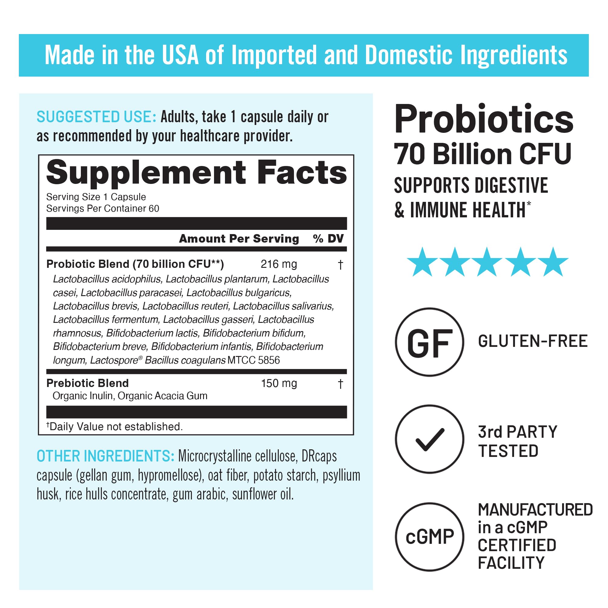 NatureWise Probiotics 70 Billion CFU - 17 Strains + Organic Prebiotics - Immune, Digestive & Gut Health Support for Women & Men - Vegetarian, Gluten-Free, Non-GMO - 60 Capsules[2-Month Supply] NatureWise Au supplements