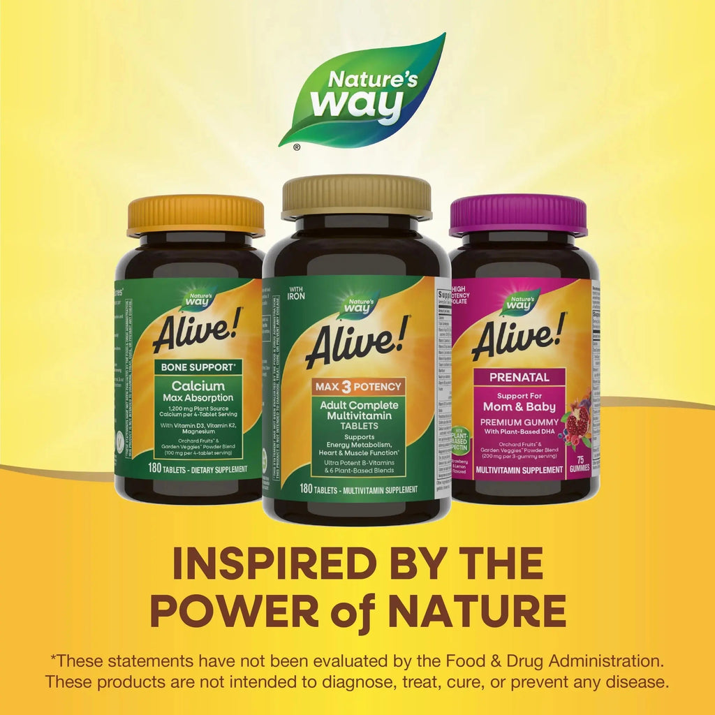 Nature's Way Alive! Max3 Potency Daily Multivitamin, Methylated B12 and Folate, Ultra Potency B-vitamins to Support Energy Metabolism*, 180 Tablets Nature's Way Au supplements