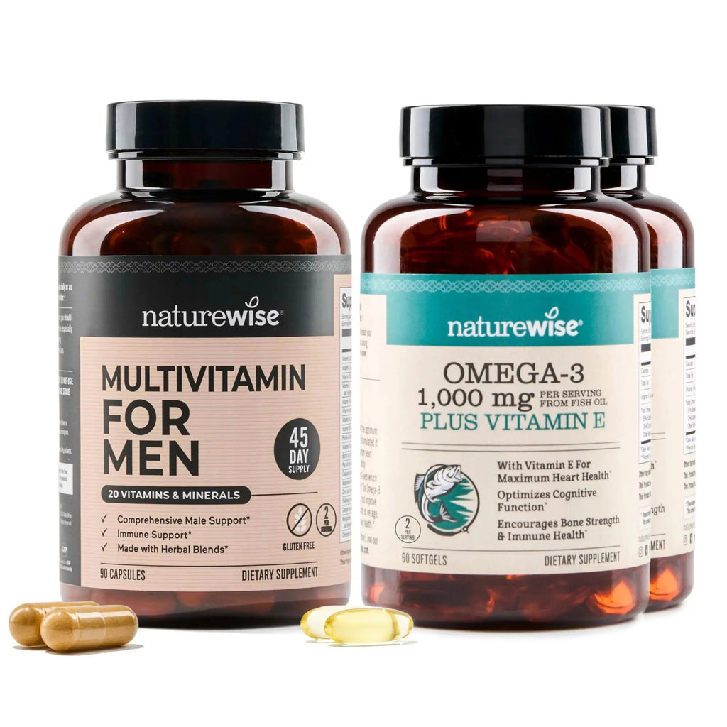 NatureWise [1] Multivitamin for Men - Non-GMO - 90 Capsules[45-Day Supply] + (Pack of 2) Omega 3 Fish Oil 1000mg + Vitamin E - Wild-Caught - 60 Softgels[30-Day Supply] NatureWise Au supplements